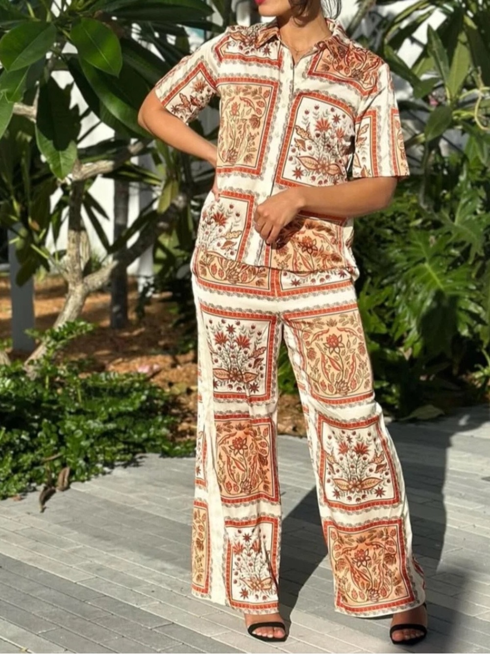Rachel Zoe Cream and Orange Floral Patchwork Jumpsuit Set - Picture 2 of 2